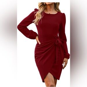 Elegant Wine Red Long Sleeve Dress